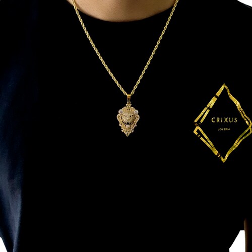 Cadena Dije León plata .925 con chapa de oro 14k piedra zirconia
