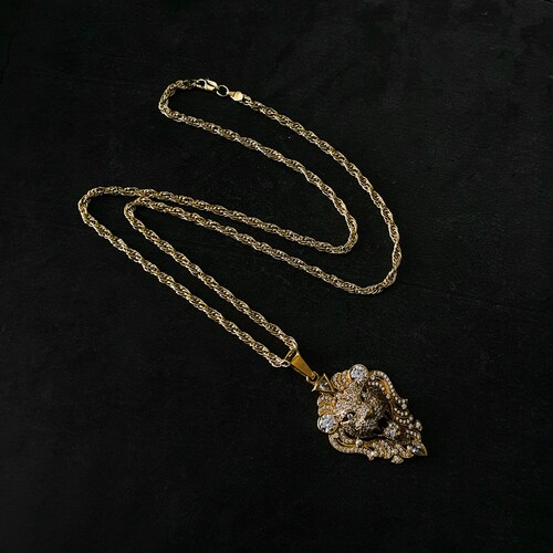 Cadena Dije León plata .925 con chapa de oro 14k piedra zirconia