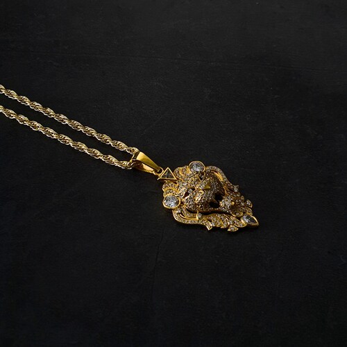 Cadena Dije León plata .925 con chapa de oro 14k piedra zirconia