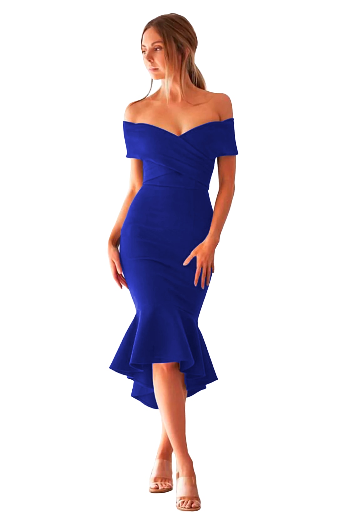 Vestido ajustado elegante con cruze y olan