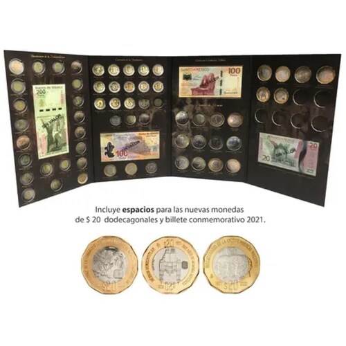 Álbum Tríptico Para Monedas Conmemorativas $5 $20 Y Billetes