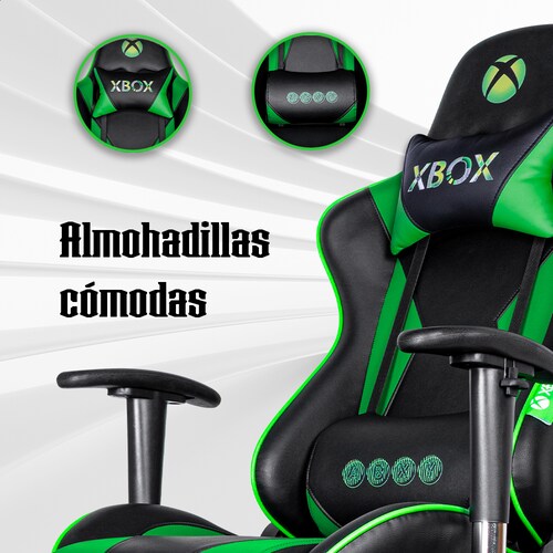 Silla Gamer Xbox Essential Ergonómica de Negro/Verde  Confeccionada en koskin 