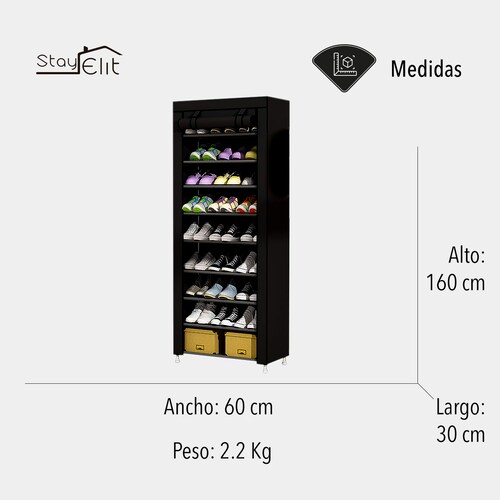 Closet Zapatera Minimalista Armario Organizador Multifuncional Armable / Almacenamiento para Zapatos (Negro, 9 niveles).