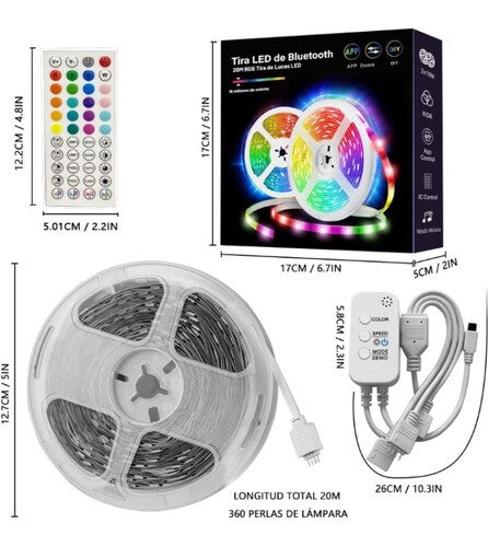 Tira luz led inteligente Bluetooth control remoto app 20 metros