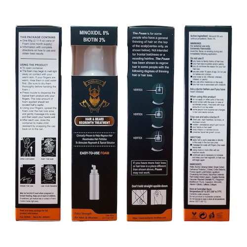 Minoxidil 8% + Biotina 3% Espuma 60ml 6 Frascos