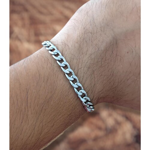 Pulsera esclava cubana plateada, Joyería de acero inoxidable