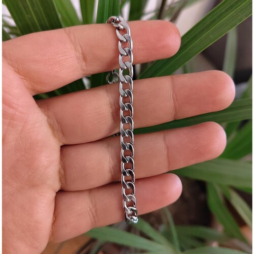 Pulsera esclava cubana plateada, Joyería de acero inoxidable