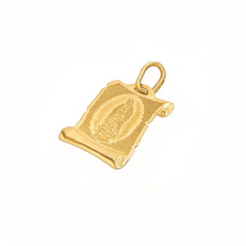 Medalla Pergamino Virgen de Guadalupe Oro 14 Kilates. Oro Fino Joyería.