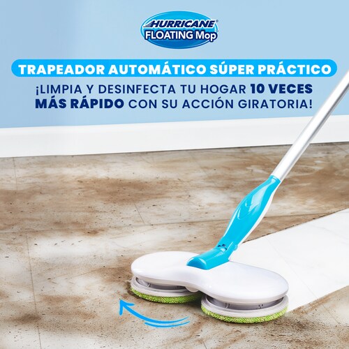 Trapeador Giratorio Automático Eléctrico Hurricane Floating Mop Tv Ofertas con 6 Almohadillas lavables y reutilizablesLimpia 10 Veces más Rápido 