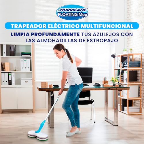 Trapeador Giratorio Automático Eléctrico Hurricane Floating Mop Tv Ofertas con 6 Almohadillas lavables y reutilizablesLimpia 10 Veces más Rápido 