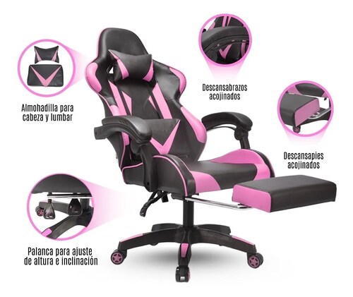 Silla Gamer Escritorio Ergonómica Rosa Y Negra Con Tapizado De Cuero Sintético Streamer Twitch Xbox VANLIG