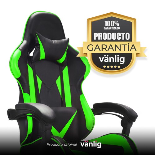 Silla Gamer Escritorio Ergonómica Verde Y Negra Con Tapizado De Cuero Sintético Streamer Twitch Xbox VANLIG