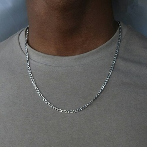 Cadena Figaro color plata, Joyería de acero inoxidable para hombre