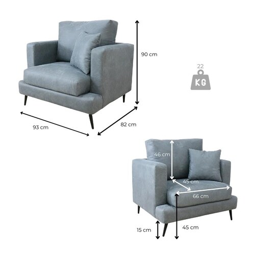 Sillón Gris Individual Sala Moderno Azul 