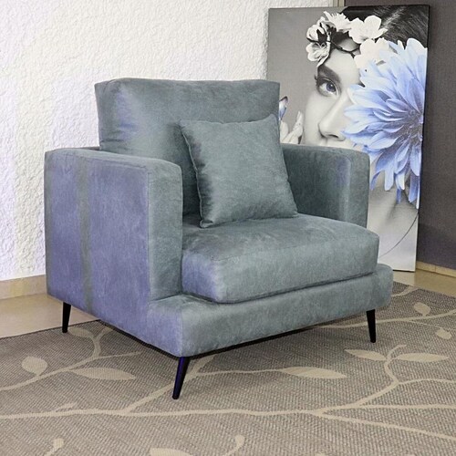 Sillón Gris Individual Sala Moderno Azul 