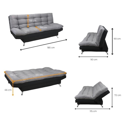 Sofá Cama Negro Turquesa Moderno 3 Posiciones