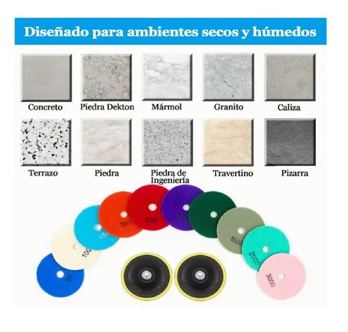 Set De Disco Pulidor Polvo Diamante Mármol Granito 