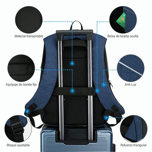 Mochila Para Laptop Con Puerto Y Cable Usb Negro con Azul