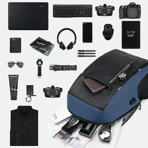 Mochila Para Laptop Con Puerto Y Cable Usb Negro con Azul