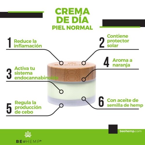 Crema de día natural matificante para cutis normal 50 gr Beohemp
