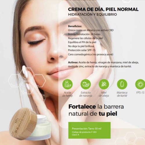 Crema de día natural matificante para cutis normal 50 gr Beohemp