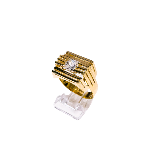 Anillo De Hombre Plata .925 Chapa De Oro 14k Piedra Zirconia