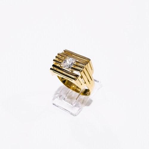 Anillo De Hombre Plata .925 Chapa De Oro 14k Piedra Zirconia