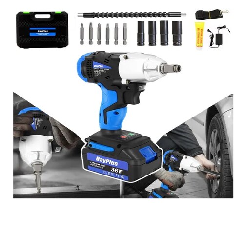 Kit Llave De Impacto Trinquete Inalámbrico De Batería Azul