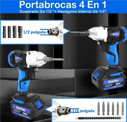 Kit Llave De Impacto Trinquete Inalámbrico De Batería Azul