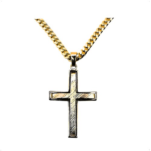 Dije Cruz 3 Colores Con Cadena Torzal Chapa de Oro de 18K Silver & Gold 