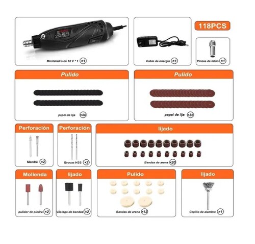 Set Mini Taladro De Pulido Mototool con accesorios Negro