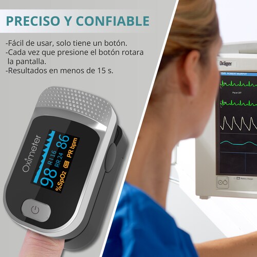 Oxímetro SENKU 4 en 1, Saturación de oxígeno, Frecuencia cardíaca, Frecuencia respiratoria, Índice de perfusión sanguínea, Hospital Deporte Hogar, Bebes Niños Adulto.