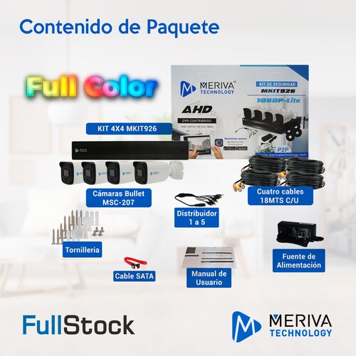 Kit Vigilancia Full Color 2 Cámaras metálicas 2mp + Dvr Mfc4002kit Meriva