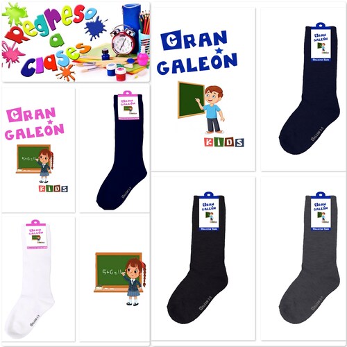 Pack con 6 Pares Calcetas Escolares De Algodón Gran Galeón Para Niña.