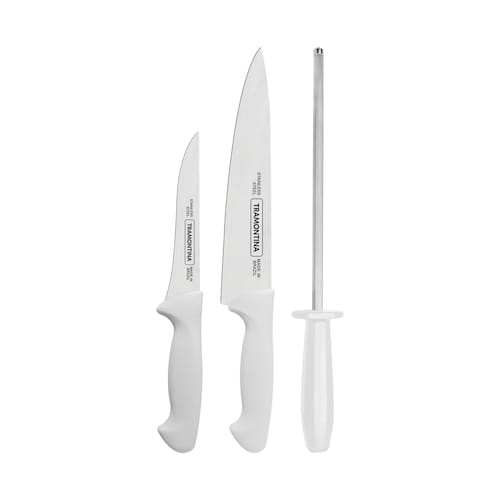 JUEGO DE CUCHILLOS Y AFILADOR TRAMONTINA 24499812 PREMIUM 3 PZAS BLANCO ENDY1