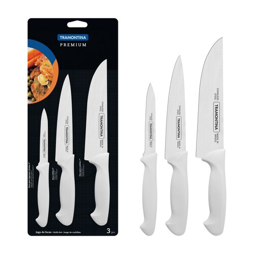 JUEGO DE CUCHILLOS TRAMONTINA 24499811 PREMIUM 3 PZAS BLANCO ENDY1**