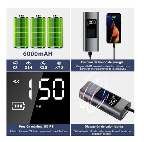 Bomba Inflador Aire Eléctrica Portátil 