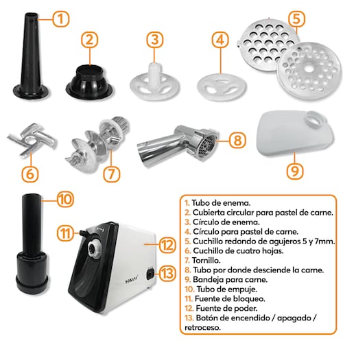 Molino de Carne Eléctrico Archy 2500W Acero Inoxidable Picador Embutidor Salchicha tipo Industrial Cocina Restaurante