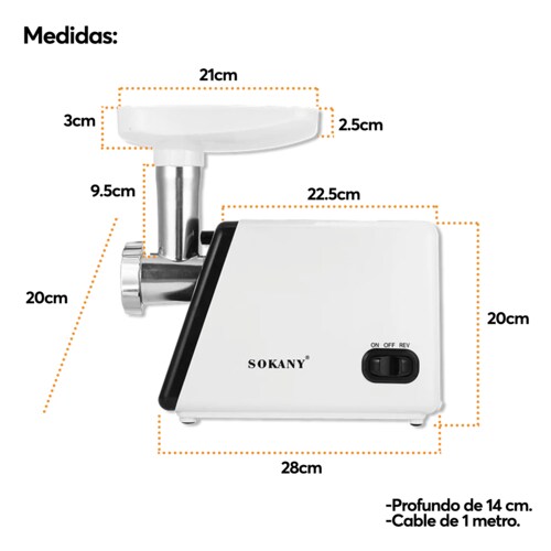 Molino de Carne Eléctrico Archy 2500W Acero Inoxidable Picador Embutidor Salchicha tipo Industrial Cocina Restaurante