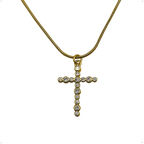 Dije Cruz Con Zirconia + Cadena Cola de Rata Chapa de Oro 18K Silver & Gold 