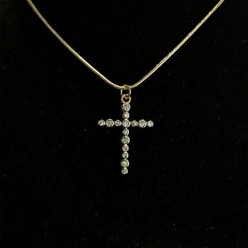 Dije Cruz Con Zirconia + Cadena Cola de Rata Chapa de Oro 18K Silver & Gold 