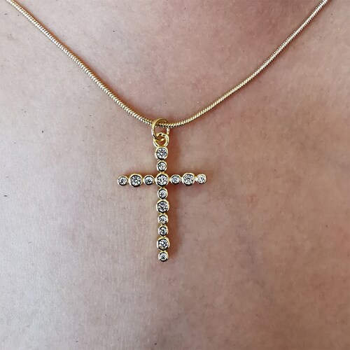 Dije Cruz Con Zirconia + Cadena Cola de Rata Chapa de Oro 18K Silver & Gold 