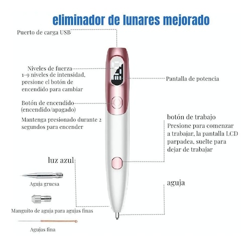 Pluma Cauterizador De Quita Verrugas Pecas Lunares Blanca con Rosa