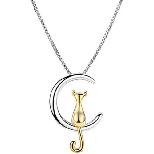 Collar De Plata S925 Diseño Luna Gato Regalo Para Pareja.