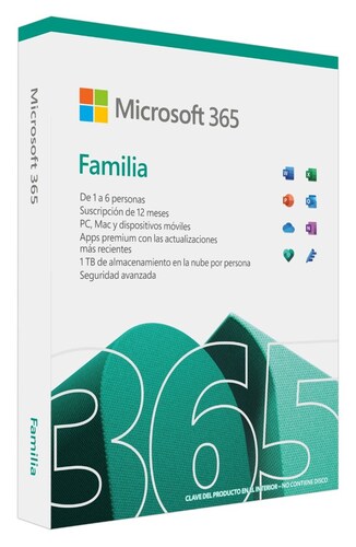 Microsoft 365 Familia, 5 Dispositivos, 6 Usuarios, 1 Año, Español 