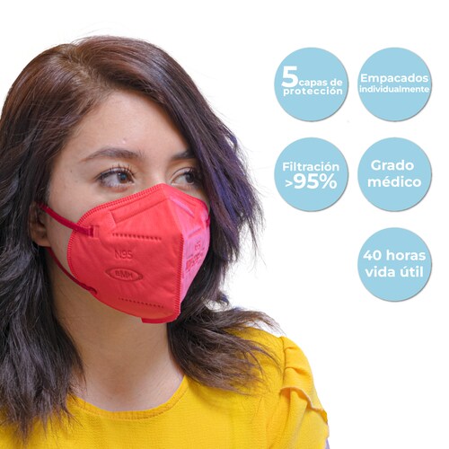 Cubrebocas N95 Grado Médico Certificado 5 Capas de Protección Color Rojo 50 Piezas
