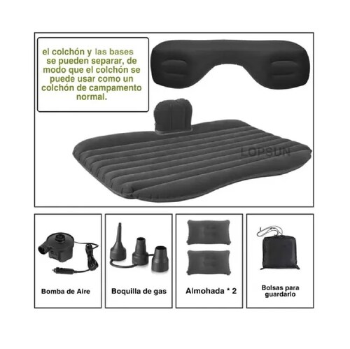 Cama Inflable Colchón De Auto Asiento Trasero + Bomba D Aire Negro