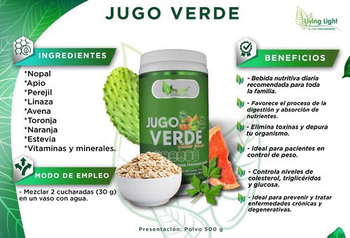 Jugo Verde - Absorve Nutrientes, Controla Colesterol, Trigliceridos, Glucosa