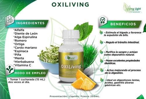 Acidez, Gastritis, Ulcera Gastrica, Expulsa la Bilis - Oxiliving (2 Frascos)