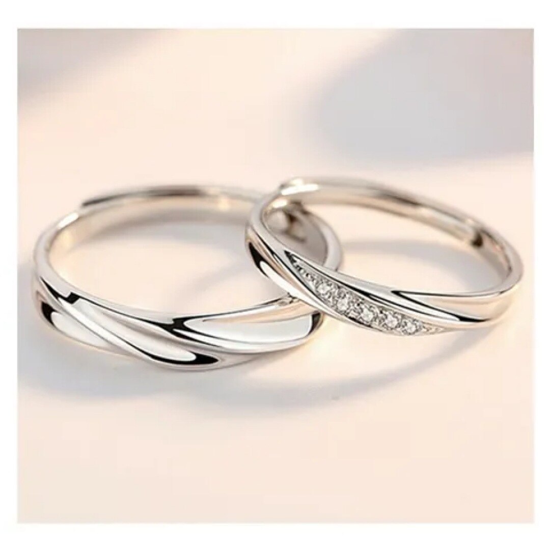 2 Anillos De Compromiso De Pareja De 925 Plata Ajustable